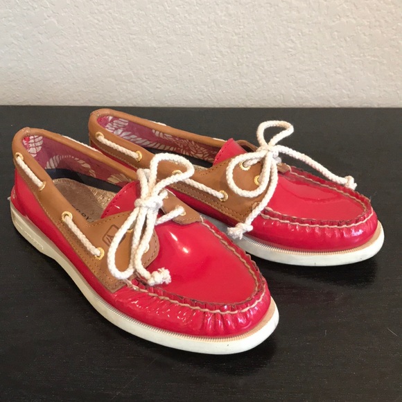 red leather boat shoes